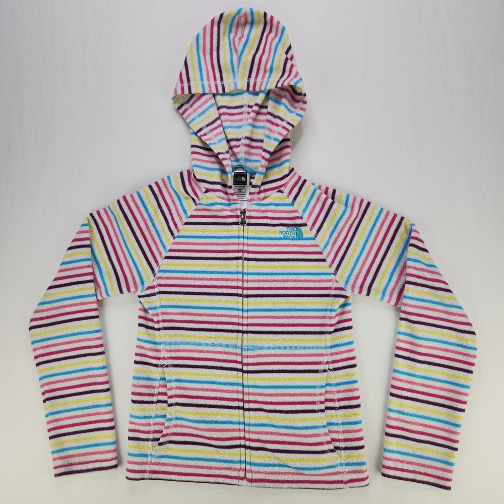 The North Face Girls Striped Hooded Fleece Jacket Size Small 7/8